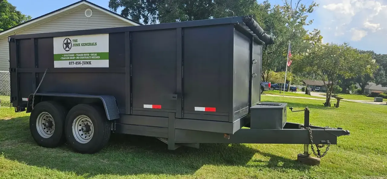 The Junk Generals dump trailer ready for drop-off and pickup service